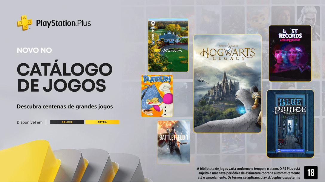 Novidades de abril para o Catálogo de Jogos PlayStation Plus: Hogwarts Legacy, Blue Prince, Lost Records: Bloom & Rage Tape 2 e mais